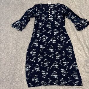 Navy Floral Long Sleeve Dress